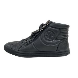 Chanel Sneakers Blur Ladies - G31316 Black High Cut Coco Mark Silver Hardware